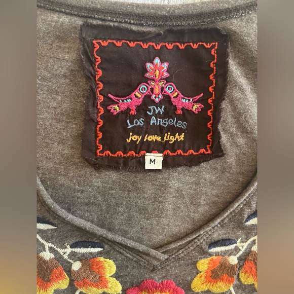 Johnny Was Gray embroidered Floral Shift Dress 3/4 Sleeve Boho V Neck Med Defect - Picture 5 of 16